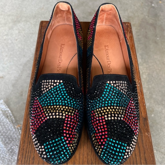 L’Amour Des Pieds Correze slip on smoking slipper loafer flat shoes rhinestone - Picture 1 of 6